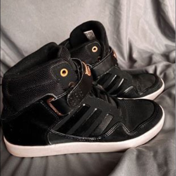 black and gold high top adidas